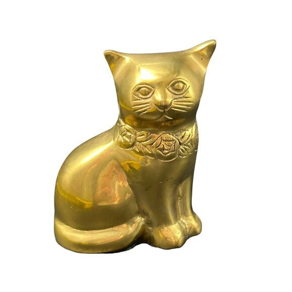 Vintage Mid Century Brass Gold 5" Cat Kitten Statue Figurine Paper Weight MCM - Picture 1 of 8